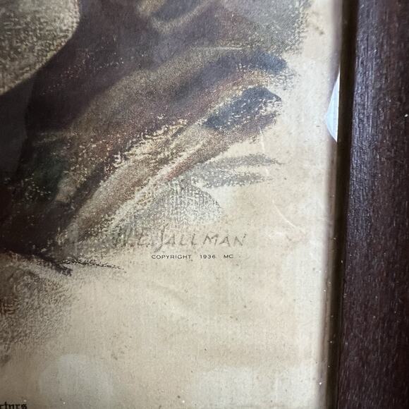 Vintage 30’s Eli J Allman Mary Religious Art Lithograph Catholic Framed Print - Picture 2 of 7